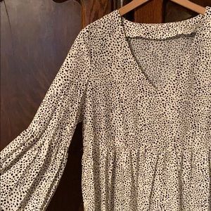 White with black spots tiered bell sleeve dress